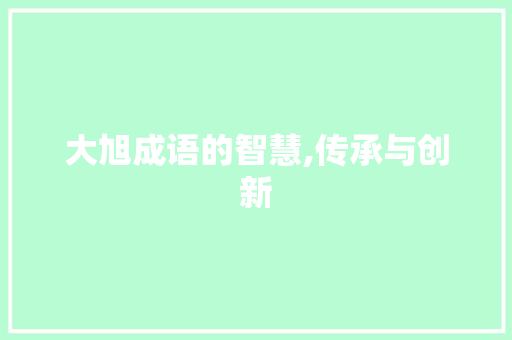 大旭成语的智慧,传承与创新