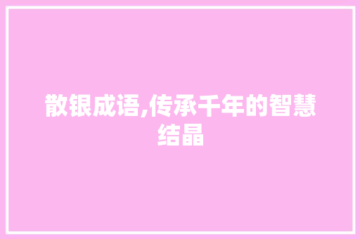 散银成语,传承千年的智慧结晶