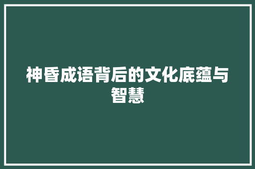 神昏成语背后的文化底蕴与智慧 范文参考
