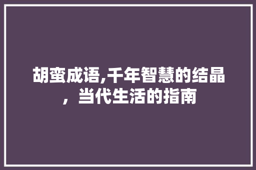 胡蛮成语,千年智慧的结晶，当代生活的指南 商业计划书范文