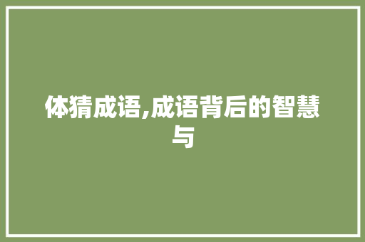 体猜成语,成语背后的智慧与
