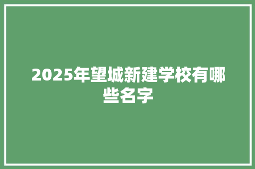 2025年望城新建学校有哪些名字