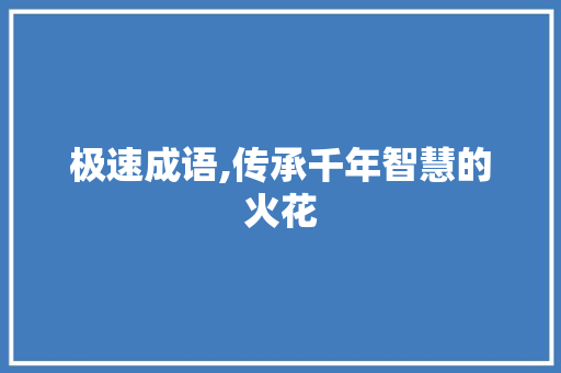 极速成语,传承千年智慧的火花