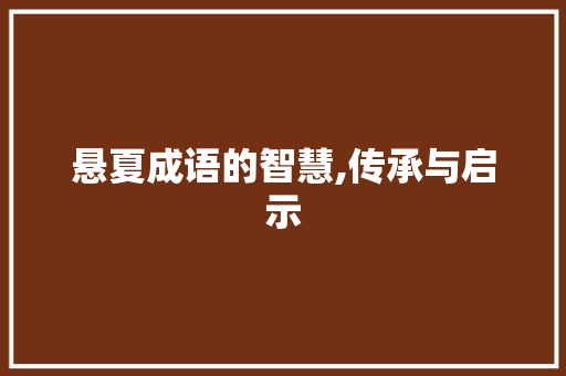 悬夏成语的智慧,传承与启示