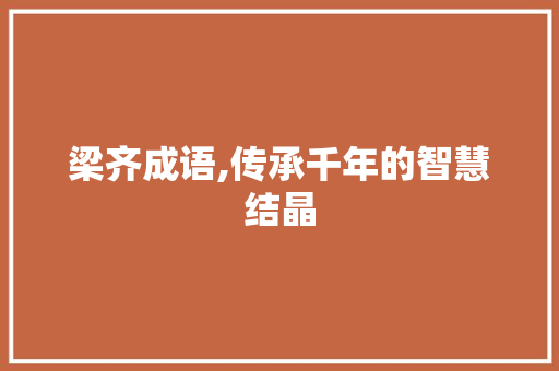 梁齐成语,传承千年的智慧结晶 合同协议