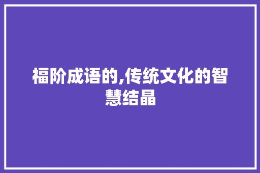 福阶成语的,传统文化的智慧结晶 范文资源