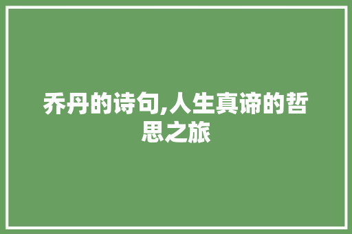乔丹的诗句,人生真谛的哲思之旅