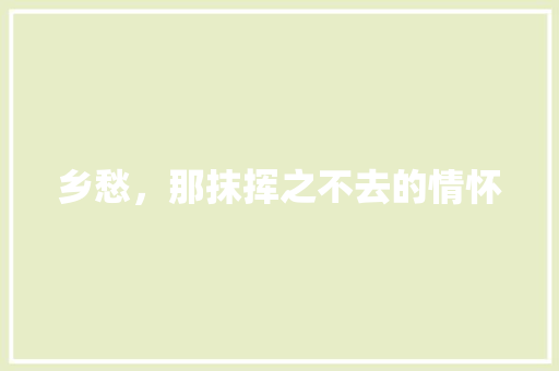 乡愁，那抹挥之不去的情怀 商业计划书范文