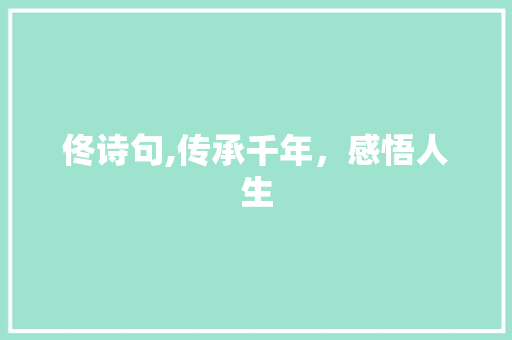 佟诗句,传承千年，感悟人生