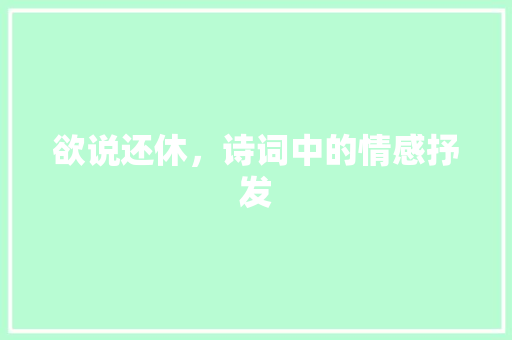 欲说还休，诗词中的情感抒发