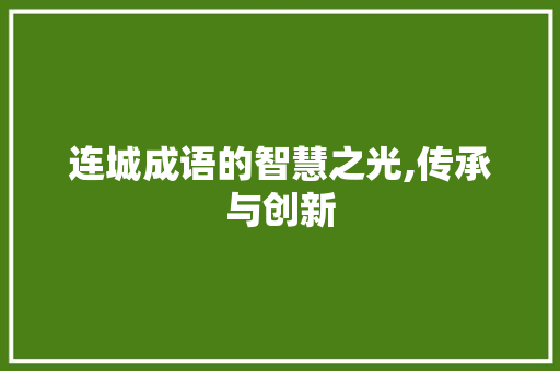 连城成语的智慧之光,传承与创新