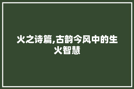 火之诗篇,古韵今风中的生火智慧