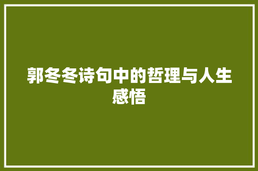 郭冬冬诗句中的哲理与人生感悟