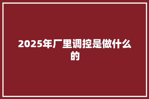 2025年厂里调控是做什么的 范文精选网