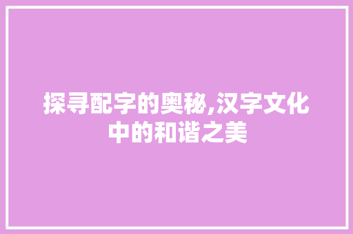 探寻配字的奥秘,汉字文化中的和谐之美