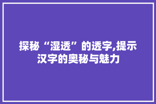 探秘“湿透”的透字,提示汉字的奥秘与魅力