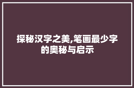 探秘汉字之美,笔画最少字的奥秘与启示
