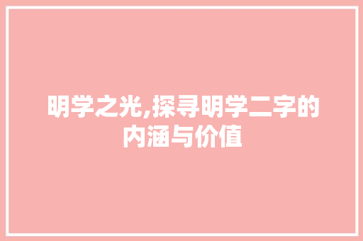 明学之光,探寻明学二字的内涵与价值