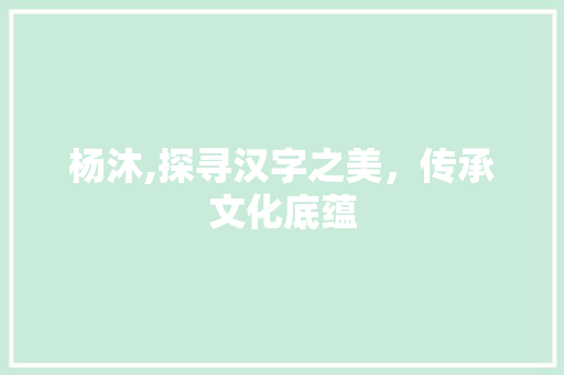 杨沐,探寻汉字之美，传承文化底蕴 范文宝典