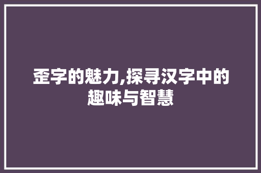 歪字的魅力,探寻汉字中的趣味与智慧 职场应用