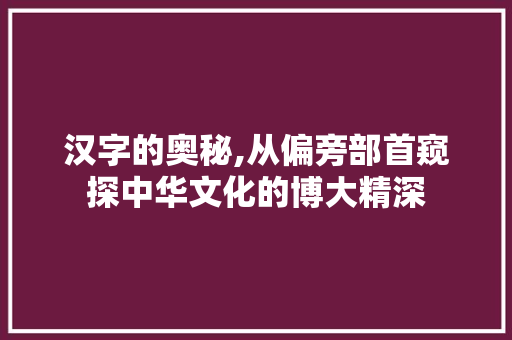 汉字的奥秘,从偏旁部首窥探中华文化的博大精深 职场应用