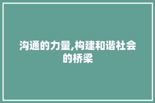 沟通的力量,构建和谐社会的桥梁