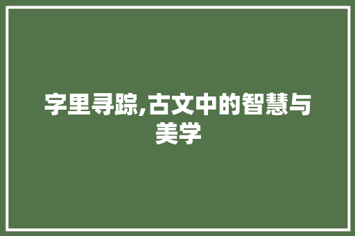 字里寻踪,古文中的智慧与美学