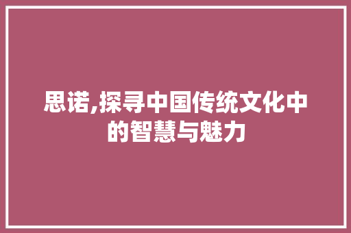 思诺,探寻中国传统文化中的智慧与魅力 范文精选网