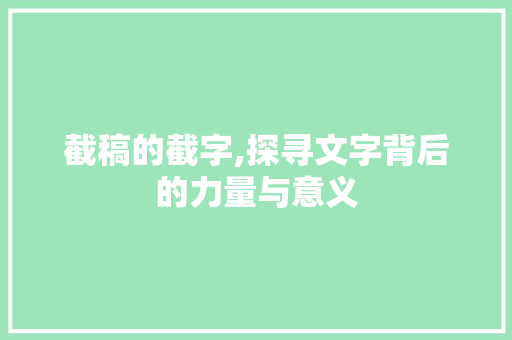 截稿的截字,探寻文字背后的力量与意义