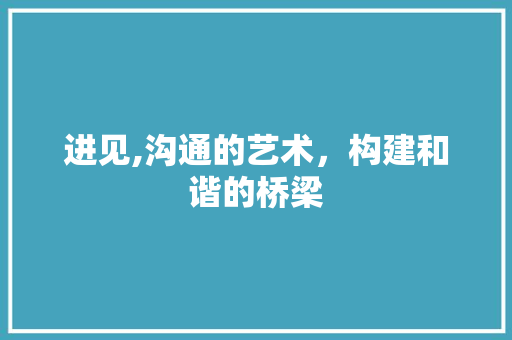 进见,沟通的艺术，构建和谐的桥梁
