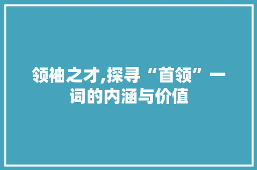 领袖之才,探寻“首领”一词的内涵与价值