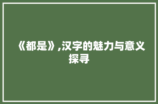 《都是》,汉字的魅力与意义探寻