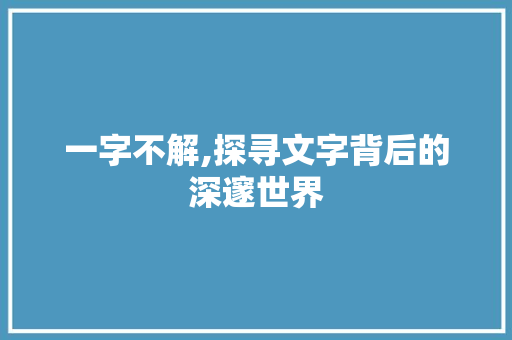 一字不解,探寻文字背后的深邃世界 优秀范文