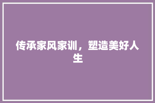 传承家风家训，塑造美好人生