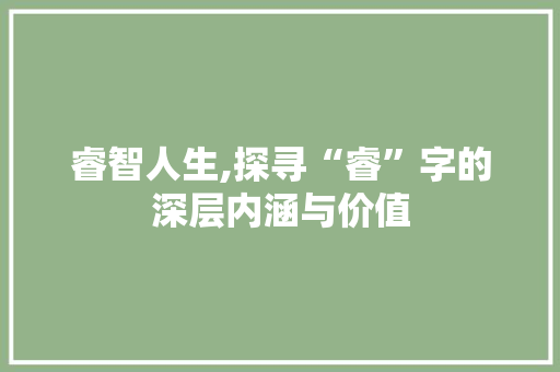 睿智人生,探寻“睿”字的深层内涵与价值 职场应用