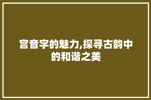 宫音字的魅力,探寻古韵中的和谐之美