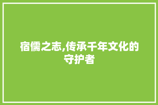 宿儒之志,传承千年文化的守护者