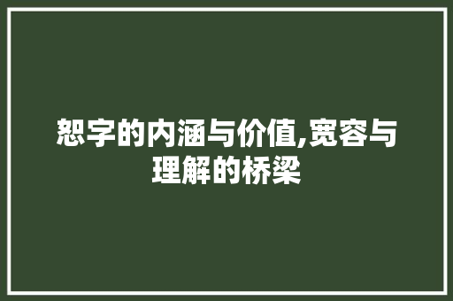 恕字的内涵与价值,宽容与理解的桥梁