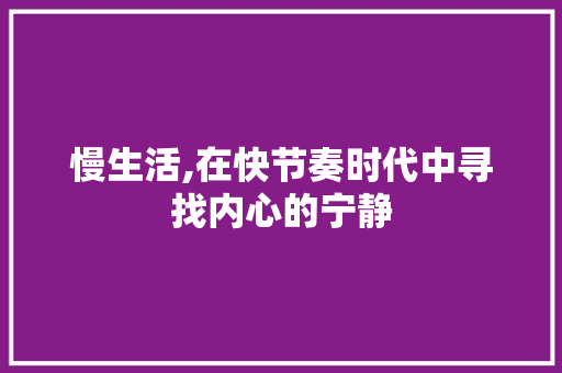 慢生活,在快节奏时代中寻找内心的宁静