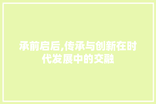 承前启后,传承与创新在时代发展中的交融