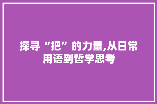 探寻“把”的力量,从日常用语到哲学思考