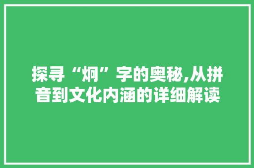 探寻“炯”字的奥秘,从拼音到文化内涵的详细解读