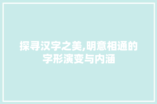 探寻汉字之美,明意相通的字形演变与内涵