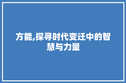 方能,探寻时代变迁中的智慧与力量