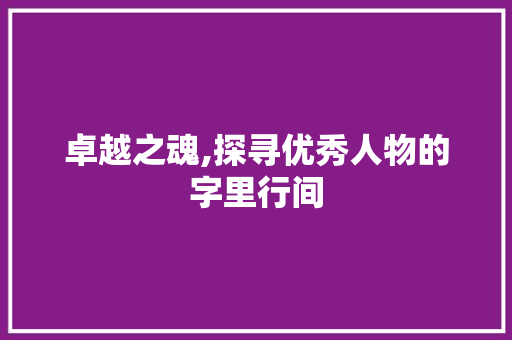 卓越之魂,探寻优秀人物的字里行间 范文之家