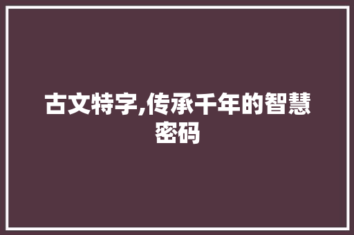 古文特字,传承千年的智慧密码 商业计划书范文
