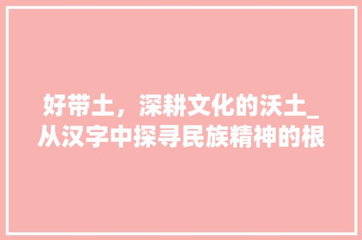 好带土，深耕文化的沃土_从汉字中探寻民族精神的根脉