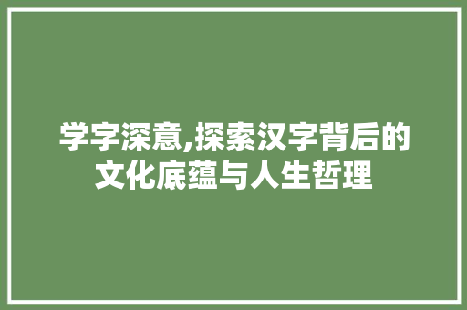 学字深意,探索汉字背后的文化底蕴与人生哲理