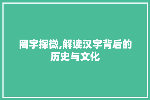 罔字探微,解读汉字背后的历史与文化