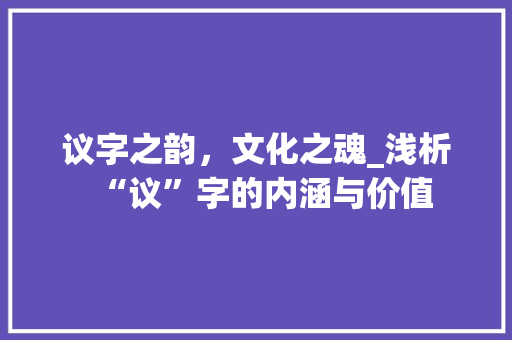 议字之韵，文化之魂_浅析“议”字的内涵与价值